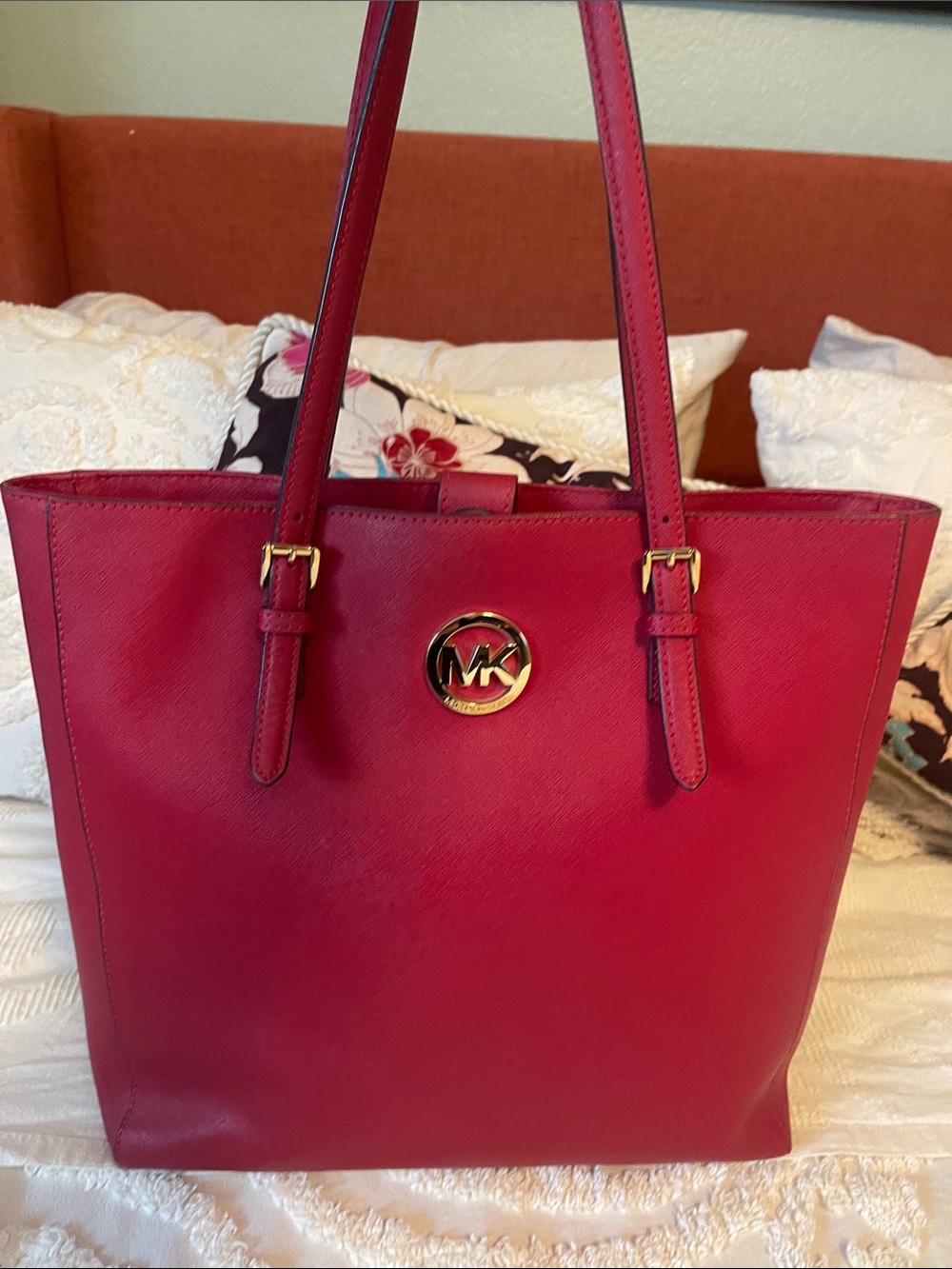 Michael Kors Red Tote with Gold MK Accent